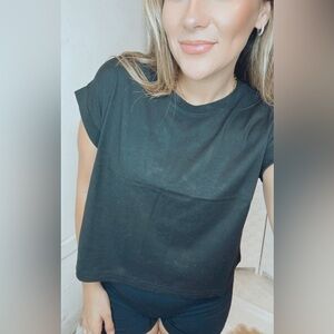 Cropped Roll Tab Cotton Tee